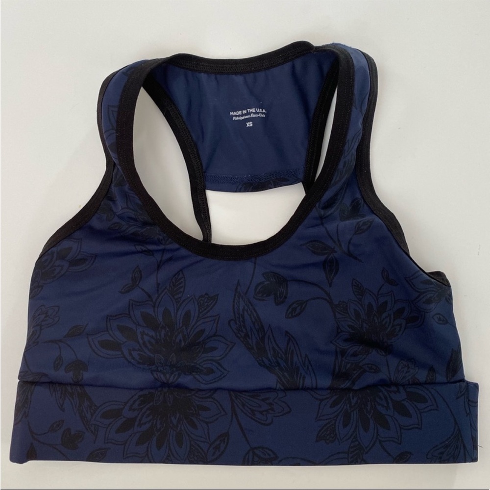 Beyond Yoga // Floral Black & Navy Blue Sports Bra 💙🖤